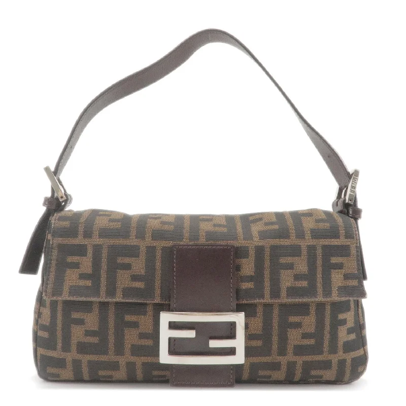 Designer bags with top handlesFENDI Zucca Mamma Baguette Canvas Leather Shoulder Bag Brown Black