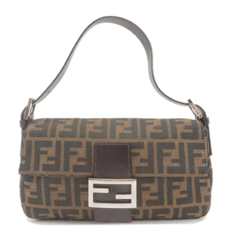 Eco-friendly tote bags for shoppingFENDI Zucca Mamma Baguette Canvas Leather Shoulder Bag Brown 26424