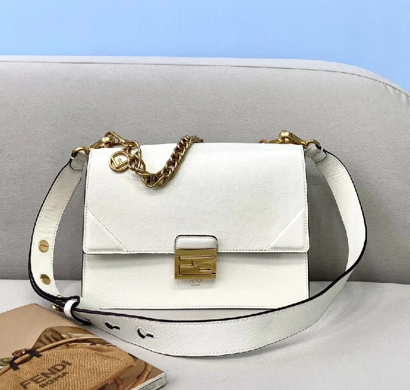 Luxury bags with exotic skinsFendi Kan U Small White Bag For Woman 25cm/9.5in