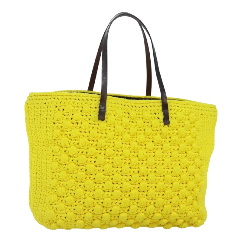 Designer bags with detachable strapsFENDI Tote Bag Cotton Yellow Silver  93257