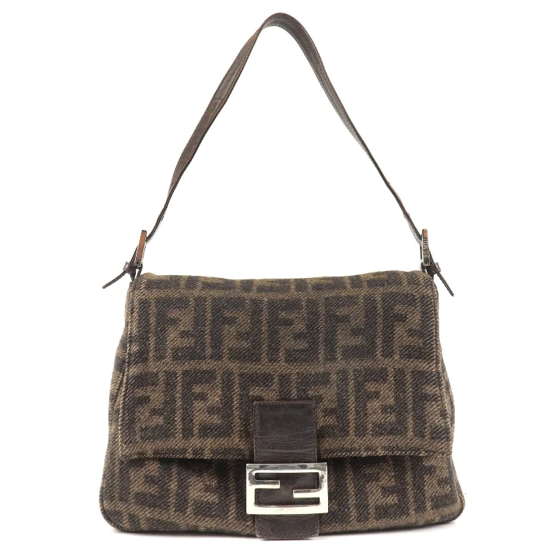 Designer bags with detachable strapsFENDI Zucca Mamma Baguette Knit Shoulder Bag Brown 26325