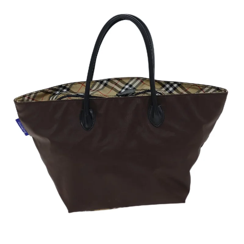 Sustainable fashion bagsBURBERRYSs Nova Check Blue Label Hand Bag Nylon Brown Black  bs13693