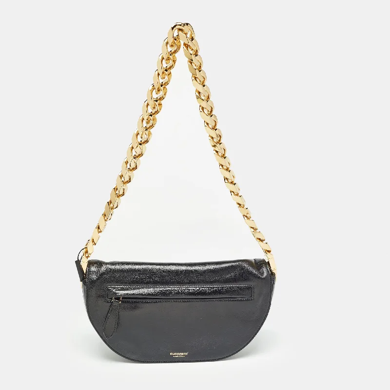 Eco-friendly tote bags for shoppingBURBERRY Black Soft Leather Small Olympia Chain Shoulder Bag