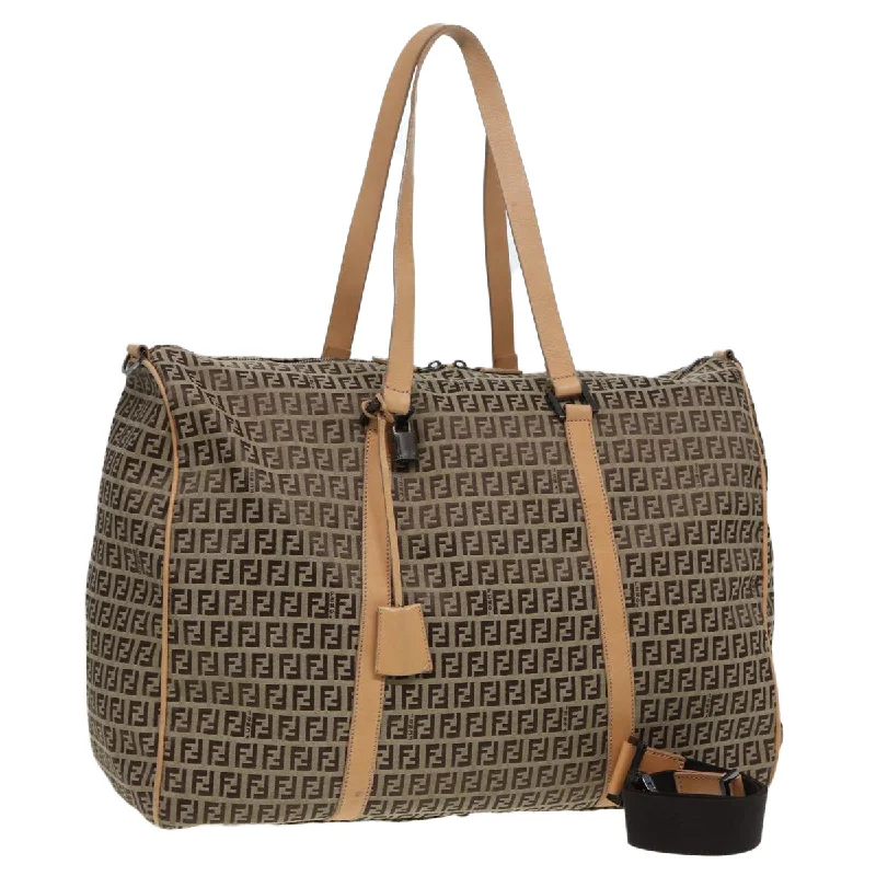 Vegan leather handbagsFENDI Zucchino Canvas Boston Bag 2way Beige Brown  85464