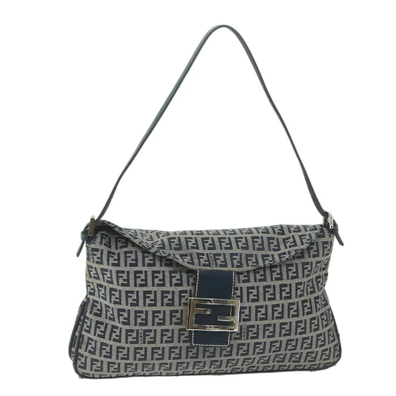 Designer bags with detachable strapsFENDI Zucchino Canvas Mamma Baguette Shoulder Bag Navy  yk10215