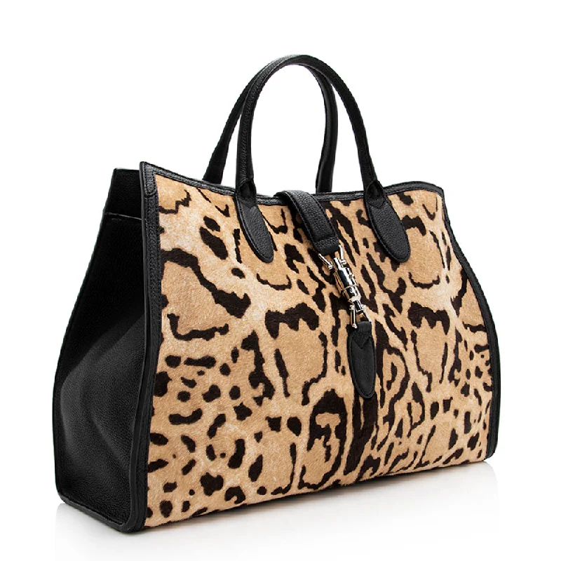 Designer bags with detachable strapsGucci Leopard Calf Hair Jackie Medium Tote (20893)