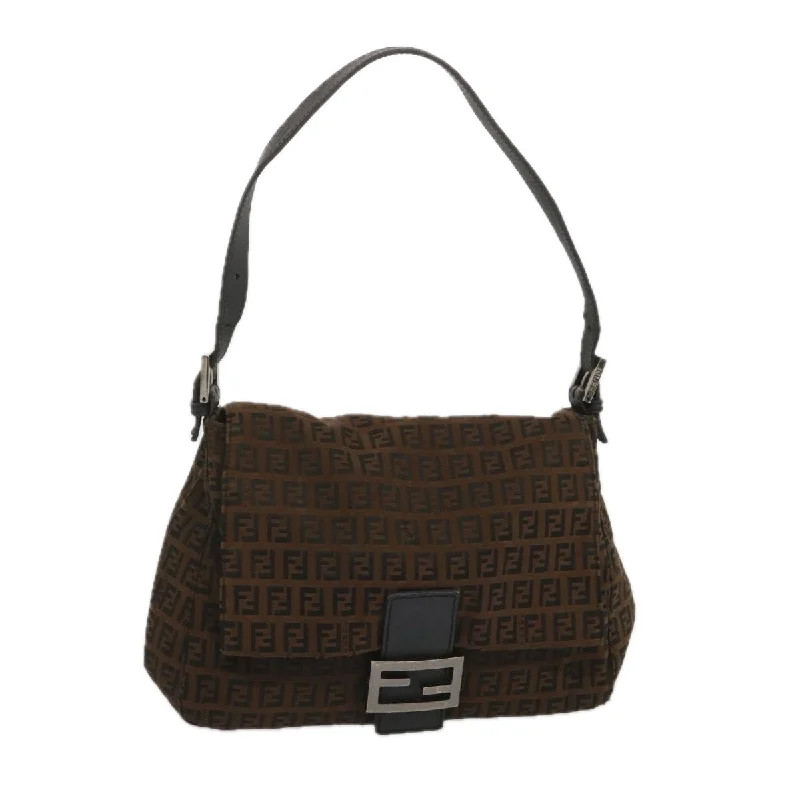 Affordable luxury bags FENDI Zucchino Canvas Mamma Baguette Shoulder Bag Brown  67996