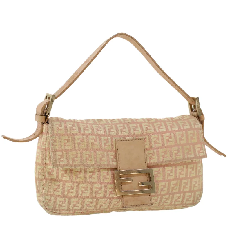 Mini bags for evening outFENDI Zucchino Canvas Mamma Baguette Shoulder Bag Pink  43299