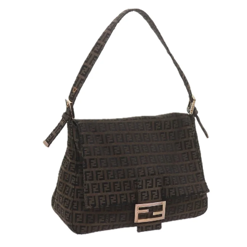 Designer bags with gold hardwareFENDI Zucchino Canvas Mamma Baguette Shoulder Bag Brown  bs10266