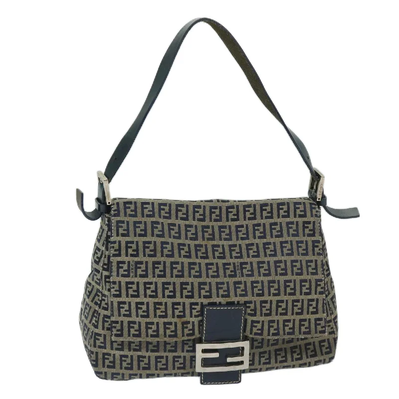 Designer bags with gold hardwareFENDI Zucchino Canvas Mamma Baguette Shoulder Bag Navy  68578