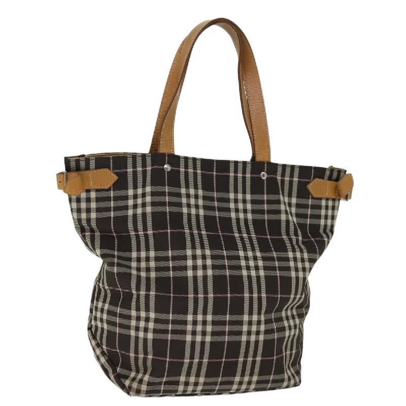 Large capacity travel bagsBURBERRY Blue Label Nova Check Tote Bag Nylon Brown Auth bs14116