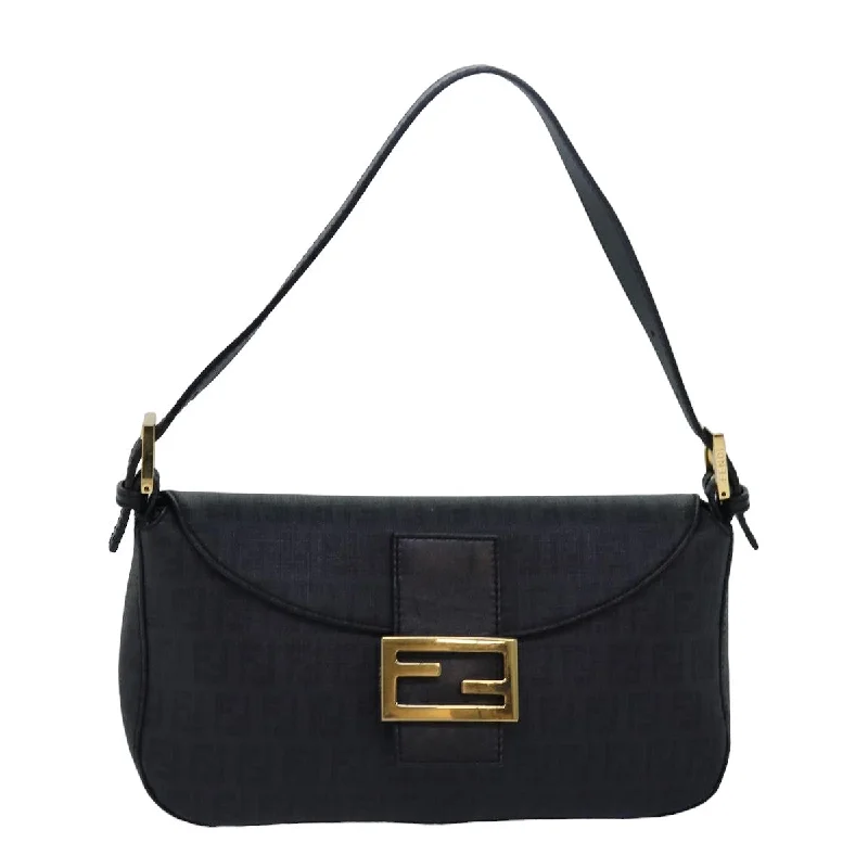 Luxury brand bags on saleFENDI Zucchino Canvas Mamma Baguette Shoulder Bag Black  yk13228A