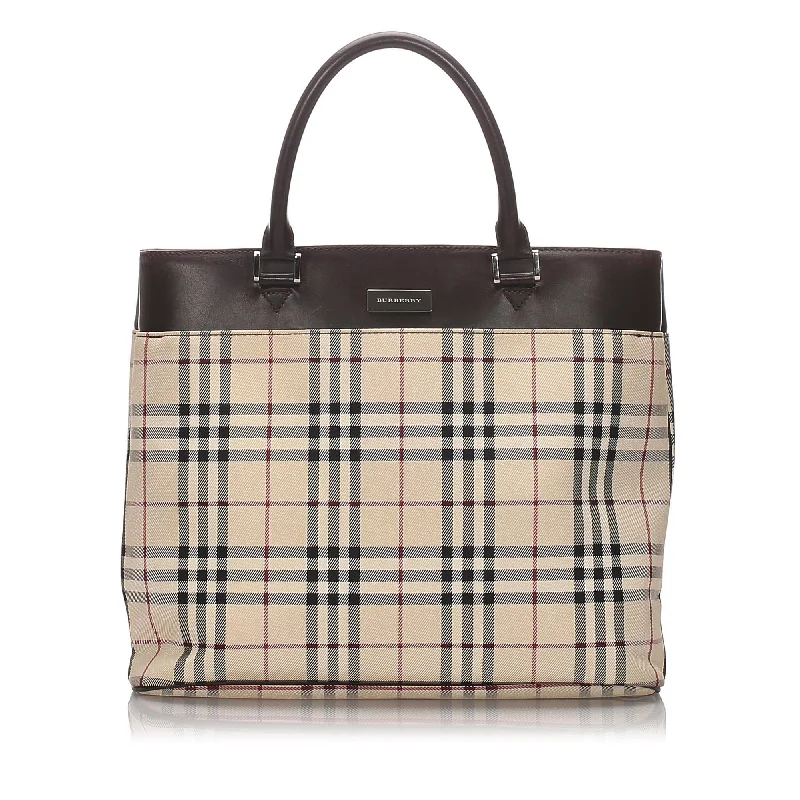 Affordable luxury bags Burberry Brown Beige Nylon Fabric House Check Tote Bag United Kingdom