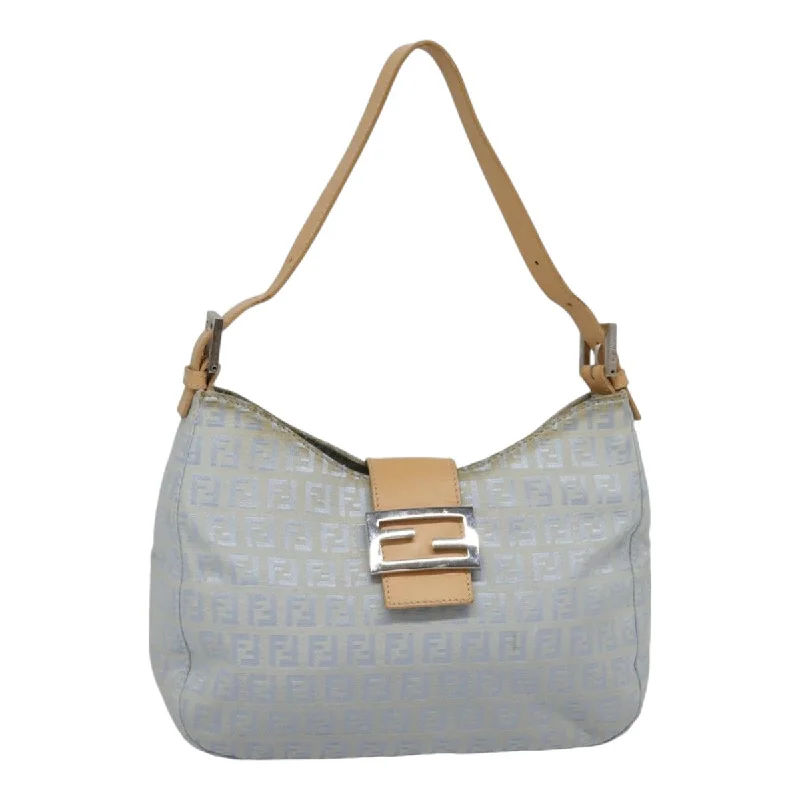 Customizable monogram bagsFENDI Zucchino Canvas Mamma Baguette Shoulder Bag Light Blue Silver  90704