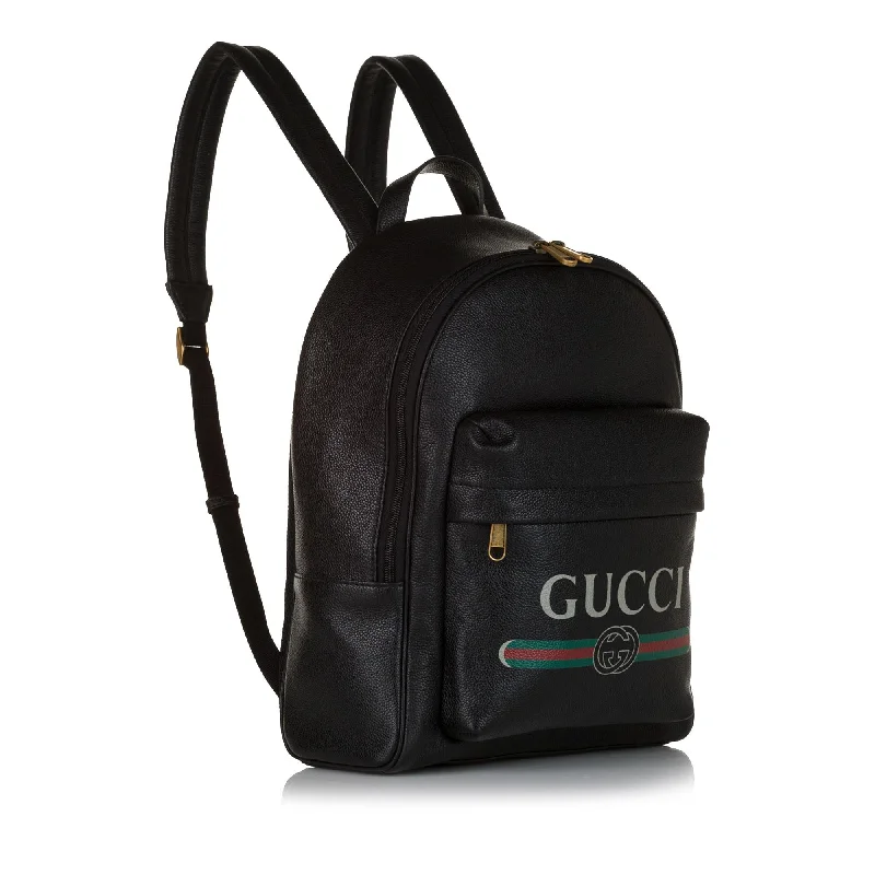 Vegan leather handbagsGucci Logo Leather Leather Backpack (34609)