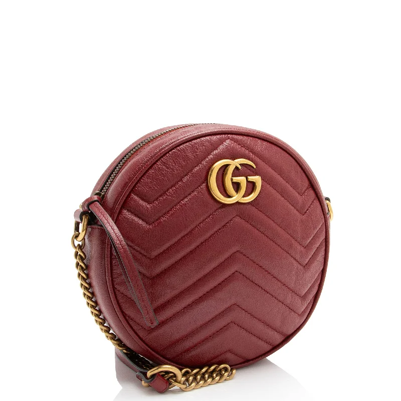 Luxury bags with exotic skinsGucci Matelasse Leather GG Marmont Round Mini Shoulder Bag (RhGrxx)