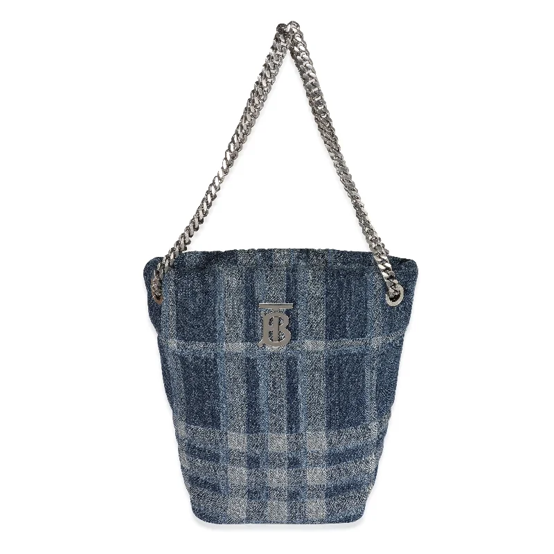 Vegan leather handbagsBURBERRY Blue Denim Small Lola Bucket Bag