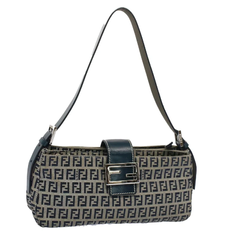 Mini bags for evening outFENDI Zucchino Canvas Mamma Baguette Shoulder Bag Gray Navy  yk8484