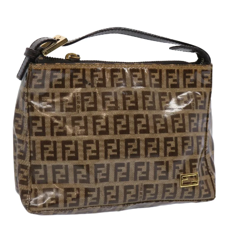 Designer bags with detachable strapsFENDI Zucchino Canvas Pouch Beige Brown  62655