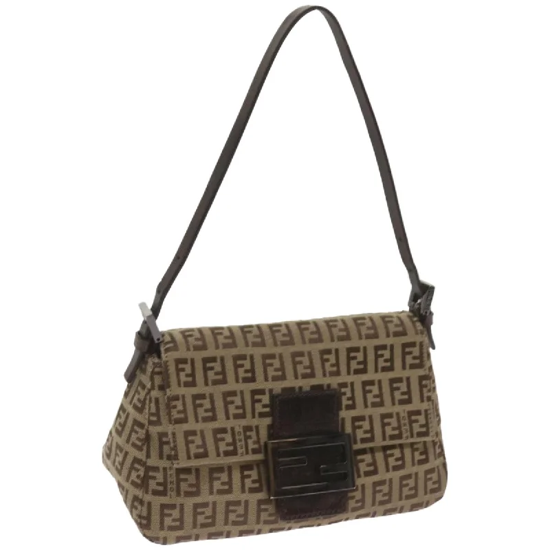 Designer bags with detachable strapsFENDI Zucchino Canvas Mamma Baguette Shoulder Bag Beige  66042