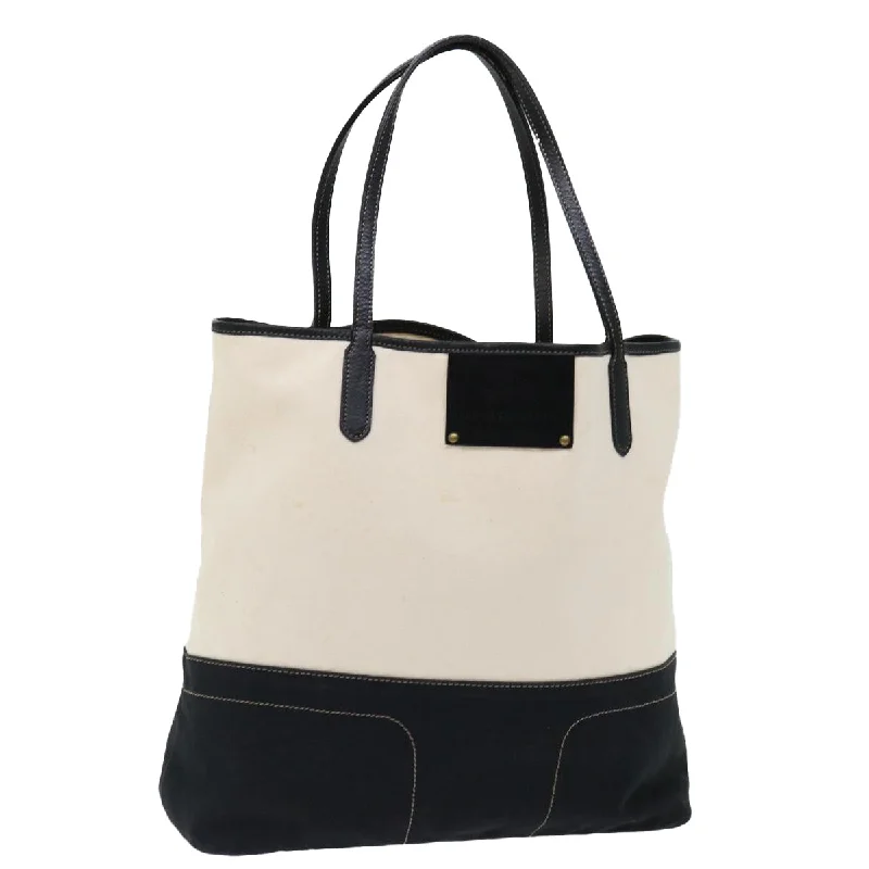 Designer bags with gold hardwareBURBERRY Blue Label Tote Bag Canvas White Black Auth bs13449