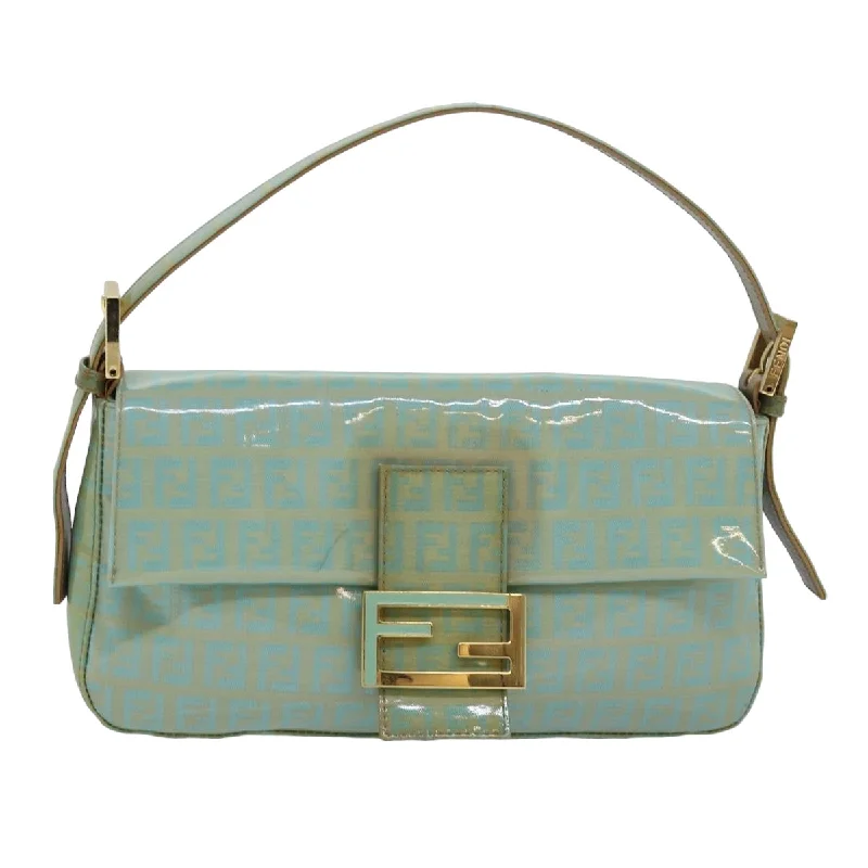 Minimalist leather handbagsFENDI Zucchino Canvas Mamma Baguette Hand Bag Light Blue  78229