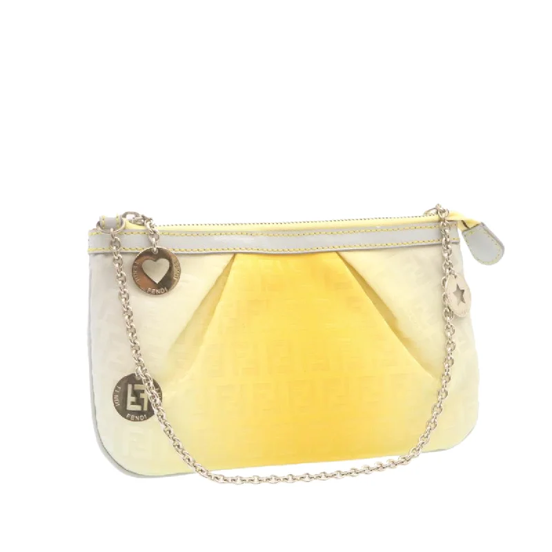 Designer bags with detachable strapsFENDI Zucchino Canvas Accessory Pouch Chain Yellow Gray  am360b