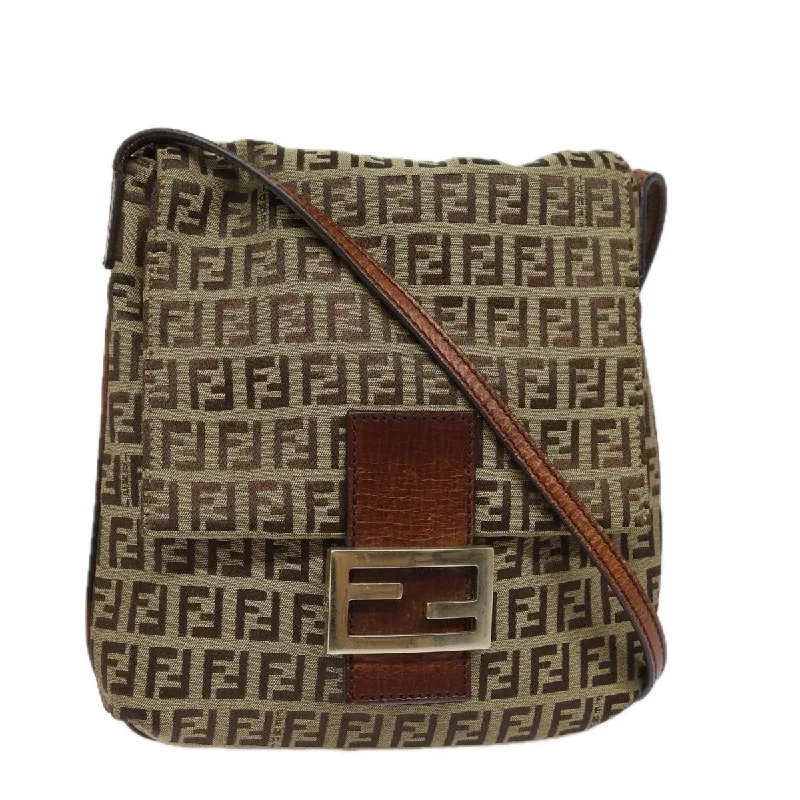 Designer bags with detachable strapsFENDI Zucchino Canvas Mamma Baguette Shoulder Bag Brown 8BT075  81642