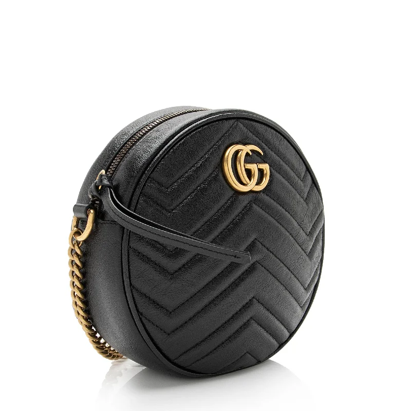 Luxury bags with chain strapsGucci Matelasse Leather GG Marmont Round Mini Shoulder Bag (CQiicg)