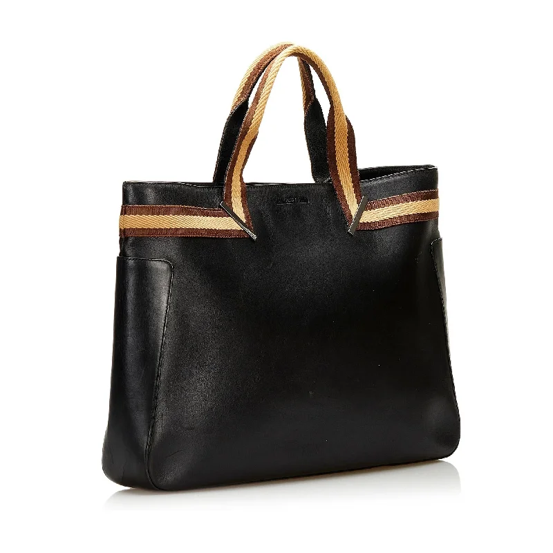 Durable leather bags for daily useGucci Leather Web Tote (35734)