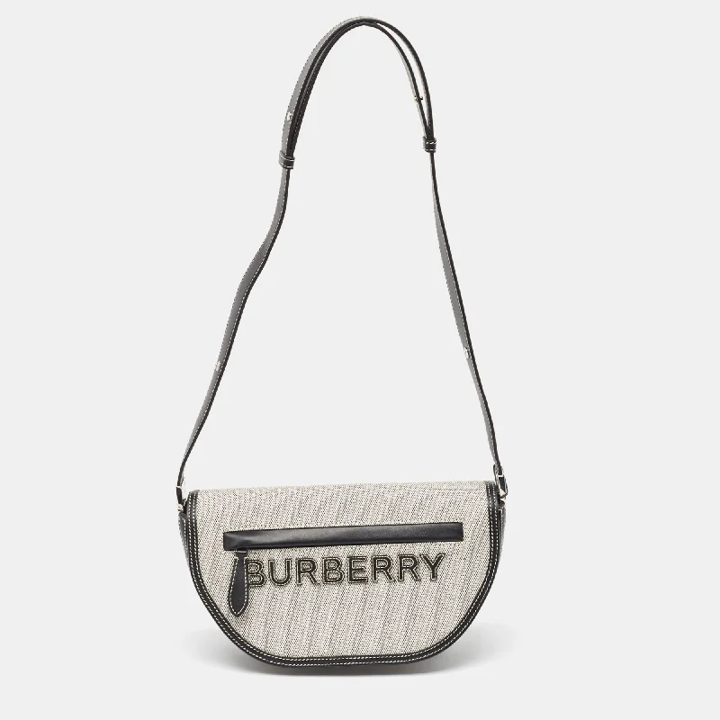 Affordable designer bag dupesBURBERRY Black/White Canvas and Leather Small Olympia Shoulder Bag