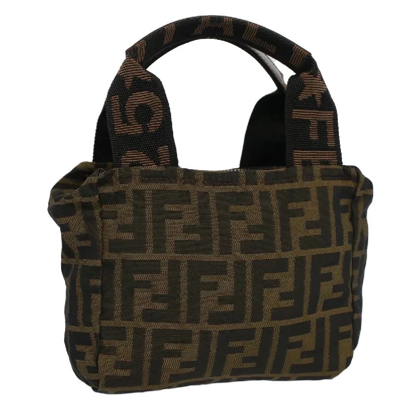 Designer bags with top handlesFENDI Zucca Canvas Hand Bag Brown Black  yk8449