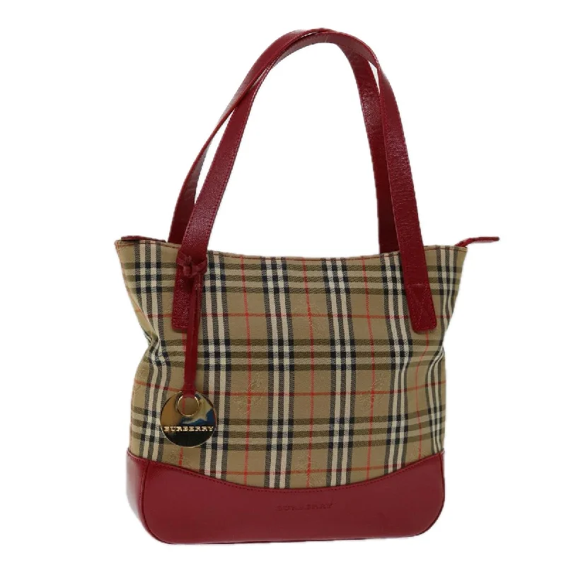 Sustainable fashion bagsBURBERRY Nova Check Tote Bag Canvas Beige Red Auth 69899