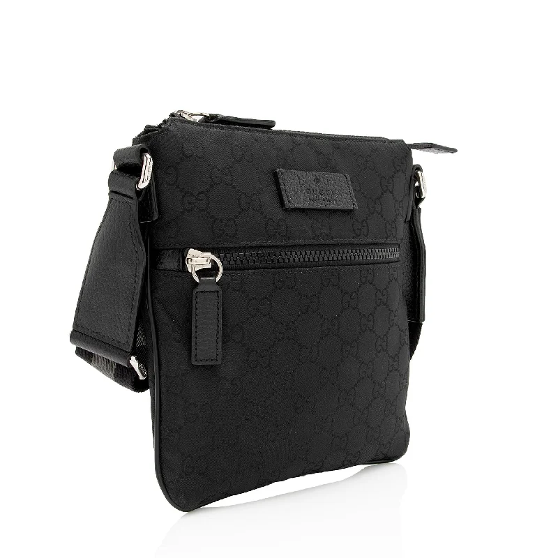 Designer bags with top handlesGucci Nylon Monogram Small Flat Messenger Bag (SHF-uRak7p)