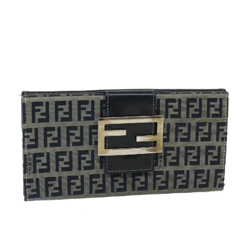 Best-selling designer bags 2025FENDI Zucchino Canvas Long Wallet Navy  69136