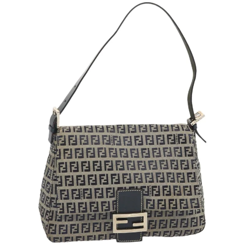 Affordable luxury bags FENDI Zucchino Canvas Mamma Baguette Shoulder Bag Navy  67319