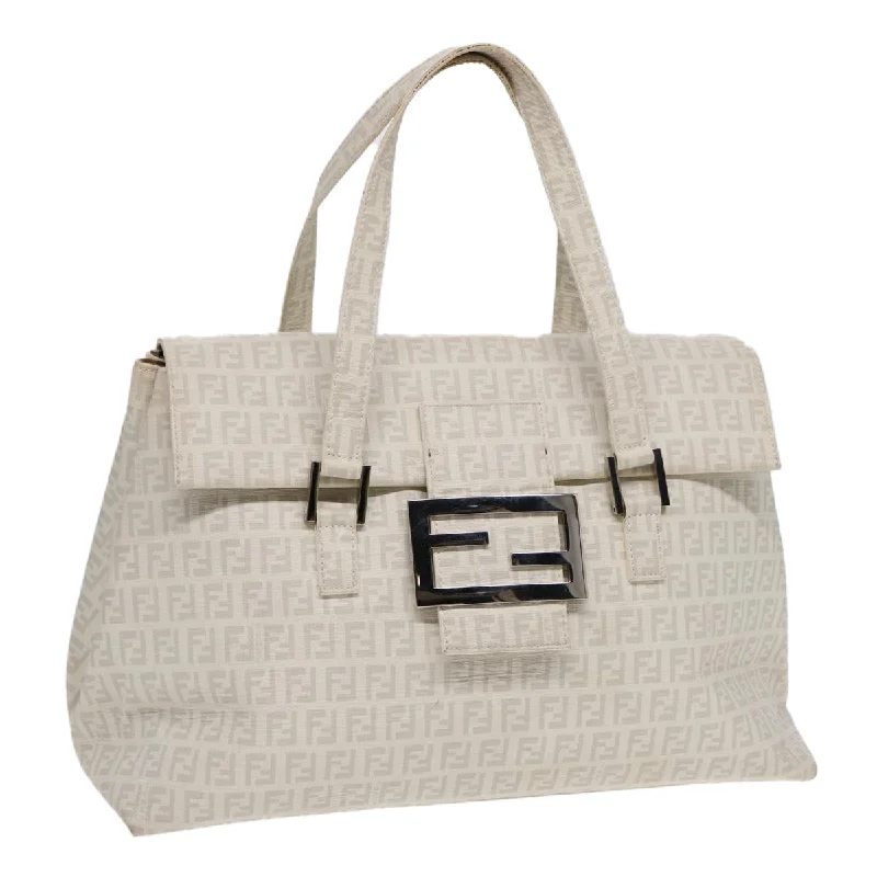 Compact crossbody bags for travelFENDI Zucchino Canvas Mamma Bucket Hand Bag White Silver  89238