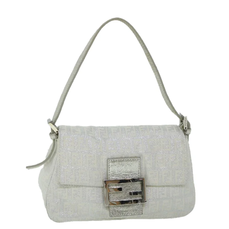 Vintage-inspired handbagsFENDI Zucchino Canvas Mamma Baguette Shoulder Bag Silver  hk852