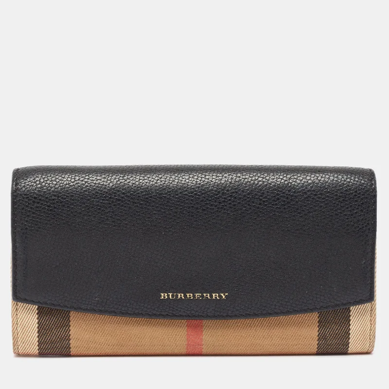 Water-resistant travel backpacksBURBERRY Black/Beige House Check Canvas and Leather Flap Continental Wallet