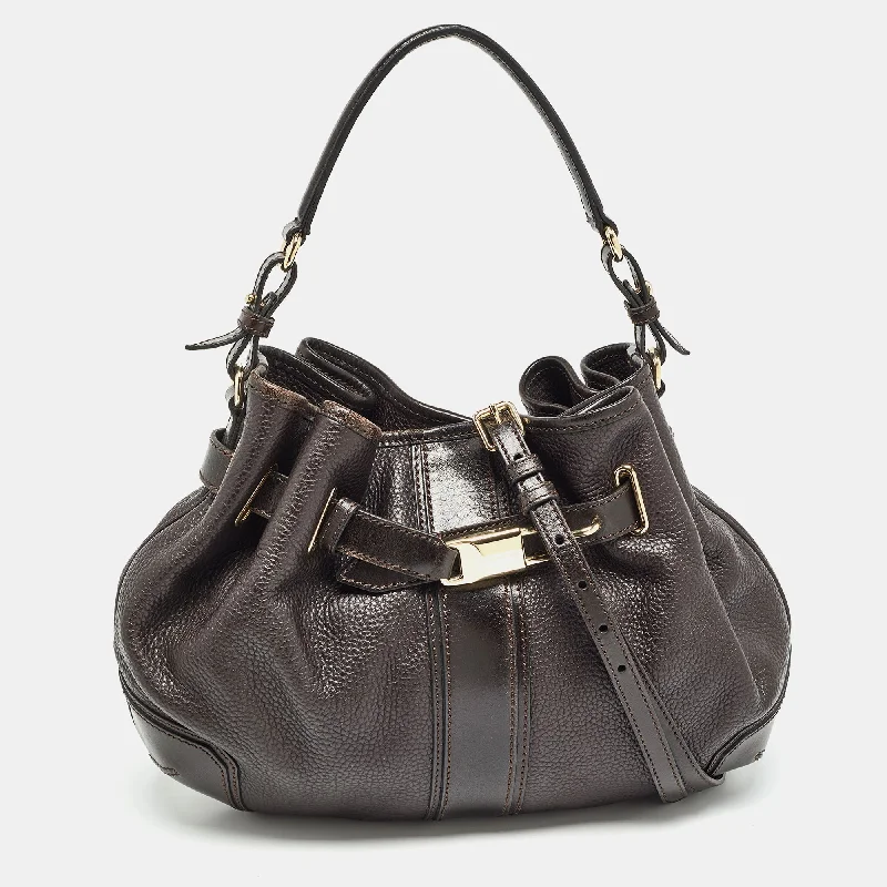 Vegan leather handbagsBURBERRY Dark Brown Leather Willenmore Hobo