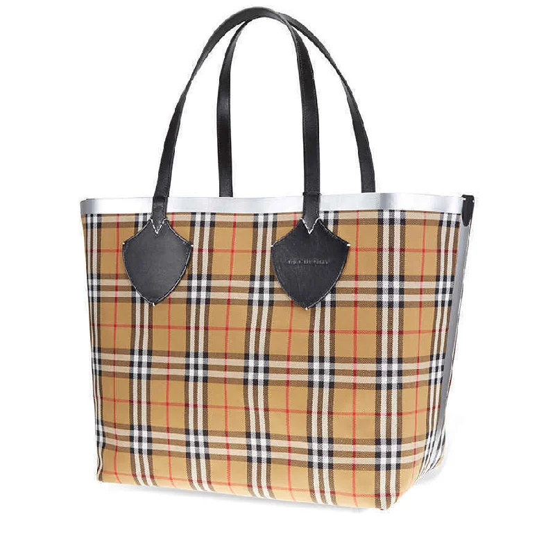 Affordable luxury bags Burberry Giant Reversible Tote in Vintage Check- Black/Silver 80064741