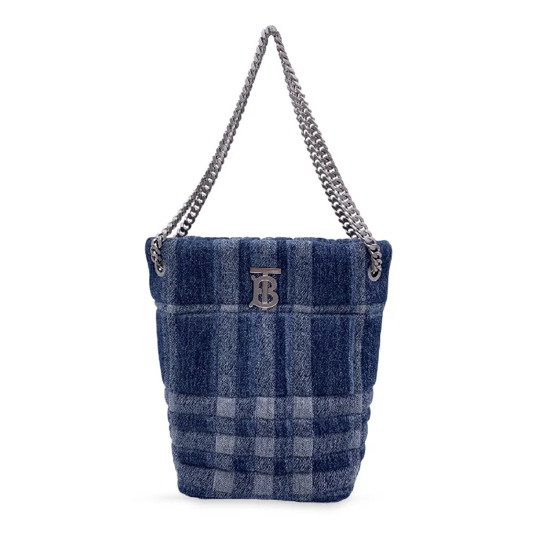 Affordable leather bagsBURBERRY Blue Denim Quilted Small Lola Bucket Shoulder Bag Tote