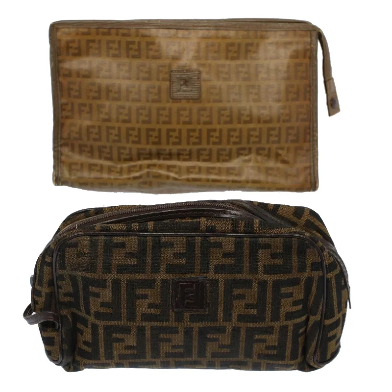 Affordable luxury bags FENDI Zucca Canvas Zucchino Canvas Clutch Bag 2Set Brown Black  ti1353