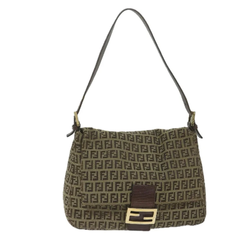 Designer bags with top handlesFENDI Zucchino Canvas Mamma Baguette Shoulder Bag Brown  hk949