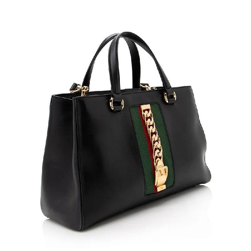 Vegan leather handbagsGucci Leather Sylvie Top Handle Tote - FINAL SALE (SHF-17148)