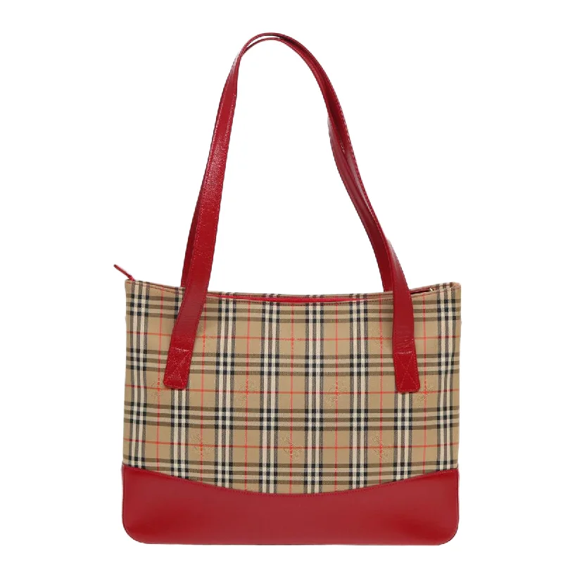 Sustainable fashion bagsBURBERRY Nova Check Tote Bag Canvas Beige Red  82269