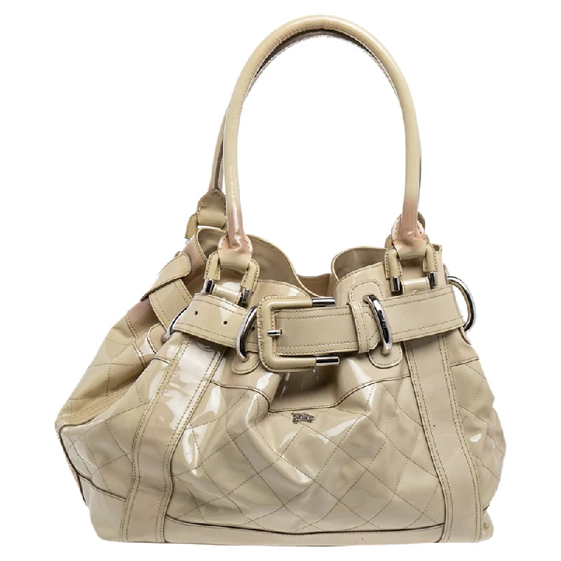 Luxury handbags 2025Burberry Cream Quilted Patent Leather Beaton Tote