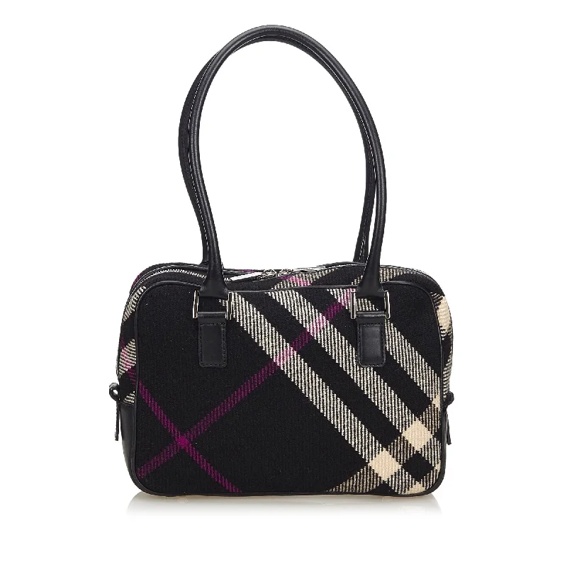 Trendy bucket bags for summerBurberry Black Wool Fabric Plaid Shoulder Bag United Kingdom