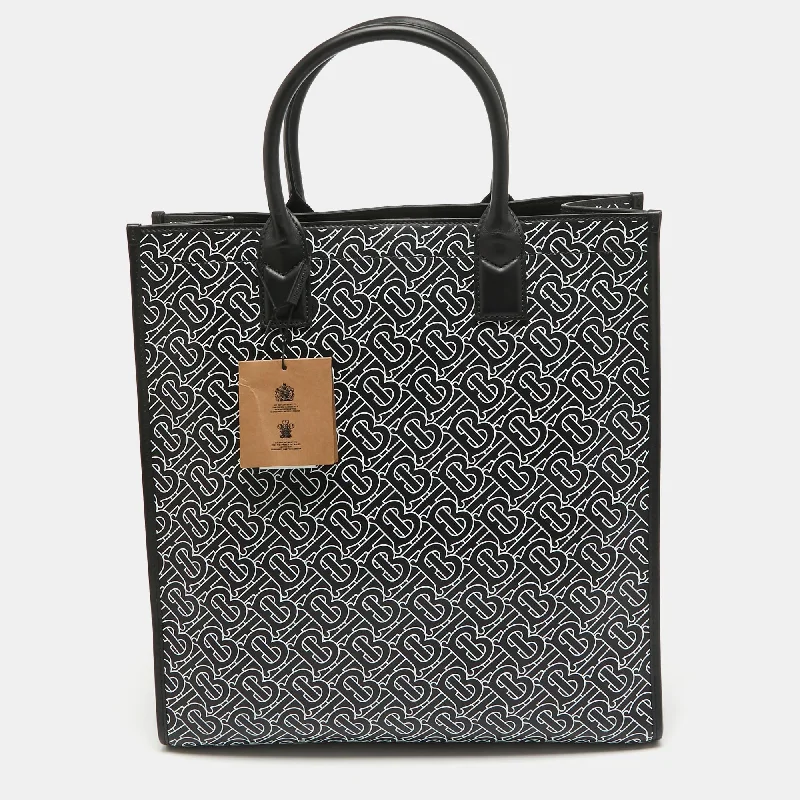 Luxury handbags 2025BURBERRY Black/White TB Logo Leather Vertical Danny Tote