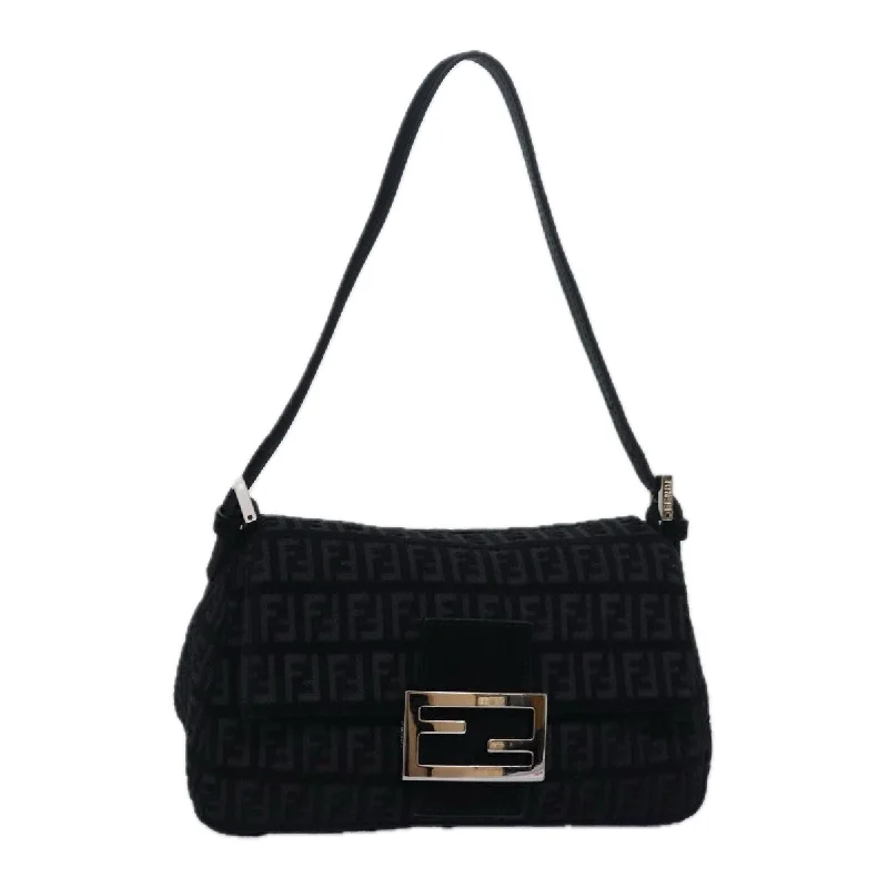 Water-resistant travel backpacksFENDI Zucchino Canvas Mini Mamma Baguette Shoulder Bag Black  am6553A